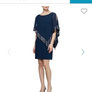 NWT SLNY Foil Trim Popover Dress Navy